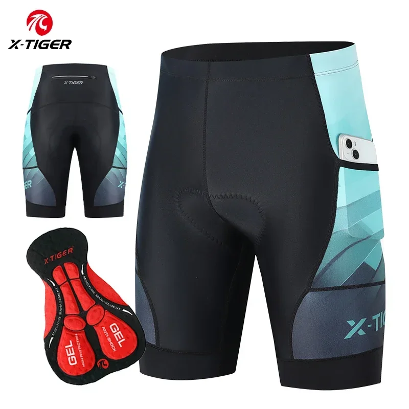 X-TIGER Cycling Shorts Lake Green Bike Tights 5D Gel Padded Pro Bicycle Shorts Breathable Man MTB Shorts With Pocket