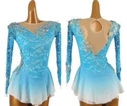 Figure Skating Dress blue Women girl Ice Skating Dress Gymnastics Costume custom crystal rhinestone B274