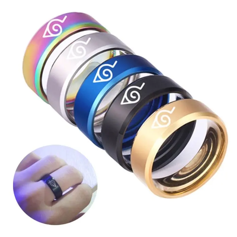

Naruto anime cosplay accessories surrounding multi-colored koh leaf logo metal personality simple ring jewelry gift wholesale