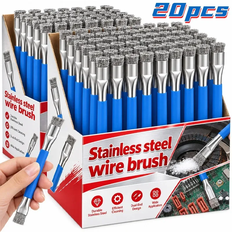 Stainless Steel Wire Brush with Double Headed Cleaning Wire Brushes Repair Kitchen Pot Grease Rust Dirt Removal Hand Tools