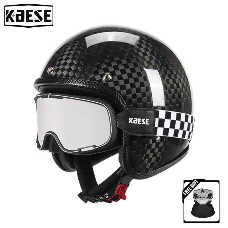 

Retro Open Face Carbon Fiber 3/4 Motorcycle Helmet Motorbike Moto Motocross Vintage Casco Cafe Racer Men Women DOT Approved