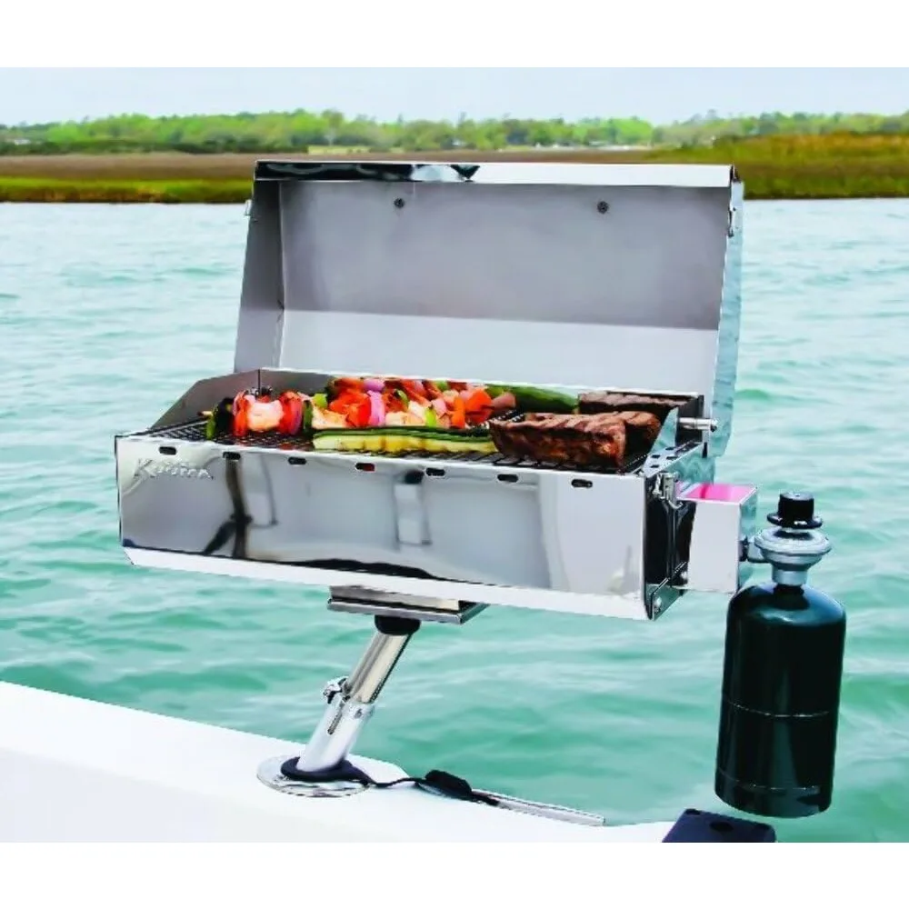 Propane Tabletop and Mountable Grill - Stainless Steel Gas Grill with Foldable Legs | Great for Camping, Boating, Picnics,