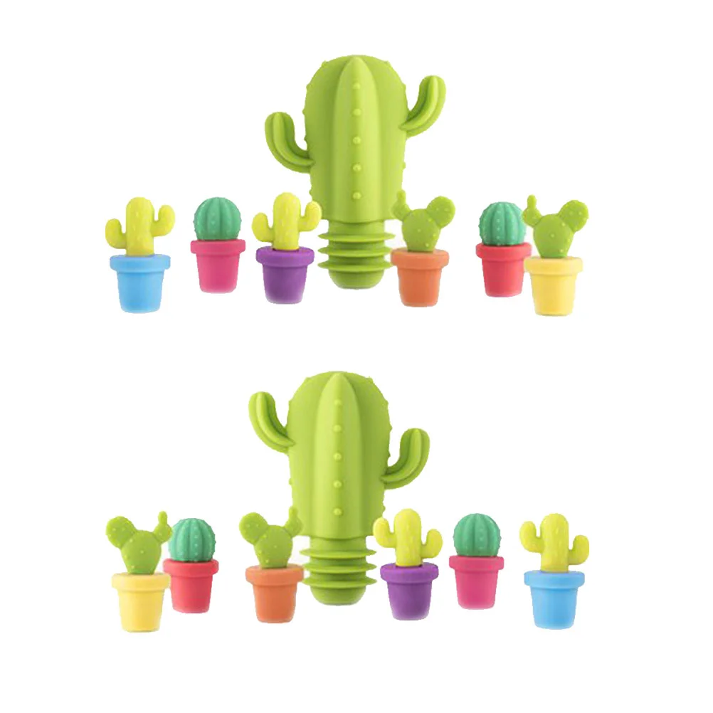 2 Set/14 Cocktail Garnishes for Drinks Label Cactus Shaped Stopper Glasses