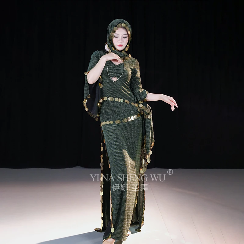 

Belly Dance Costume Dress Women Folk Shaabi Baladi Training Dresses Sequin Hip Scarf Oriental Performance Saidi Competiton Robes