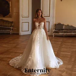 Customized A Line V-neck Lace Applique Wedding Dress Charming Zipper Bridal Dress Sexy Sleeveless Bridal Gown vestido de novia