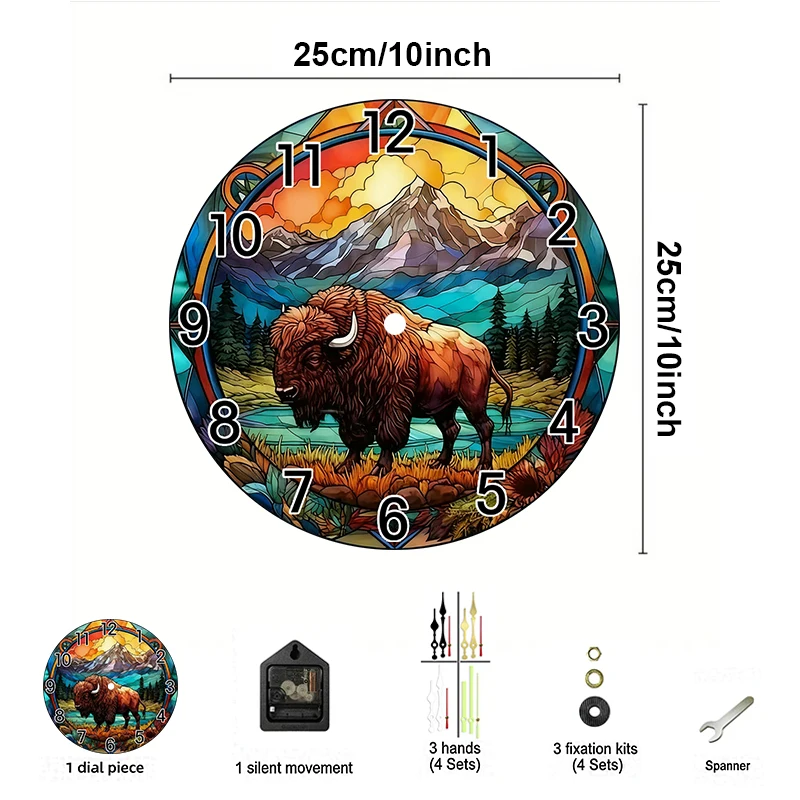 قطعة واحدة من ساعة الحائط الأكريليك المتوهجة في الظلام، نمط صائد الشمس بنفسك، موضوع جبل الجاموس - 10 بوصات، مثالية للمنزل الحديث #3