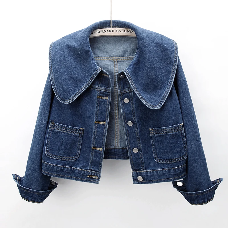 

2023 Spring and Autumn New Fashion Navy Neck Short Denim Coat Women's Loose Korean Version Jacket Small Top