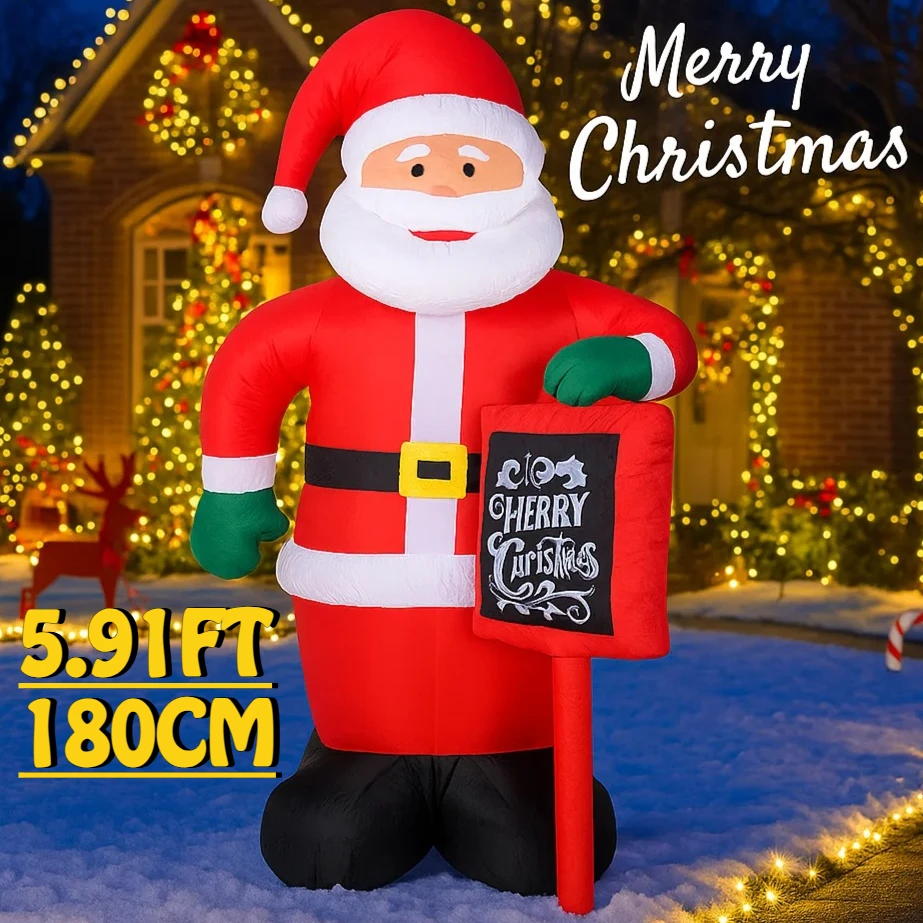 5.9FT عيد الميلاد لعبة نفخ زينة سانتا كلوز مع أضواء LED عيد الميلاد زخرفة لساحة الحديقة المنزل حفلة عيد الميلاد لوازم هدية #1