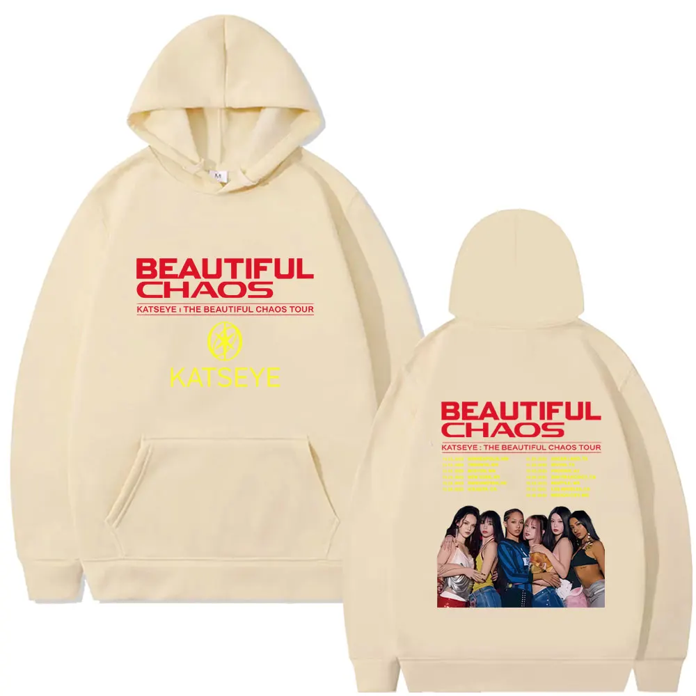 Korean Kpop Katseye Beautiful Chaos Tour 2025 Hoodie Men Women Hip Hop Fashion Oversized Tracksuit Male Vintage Pullover Hoodies