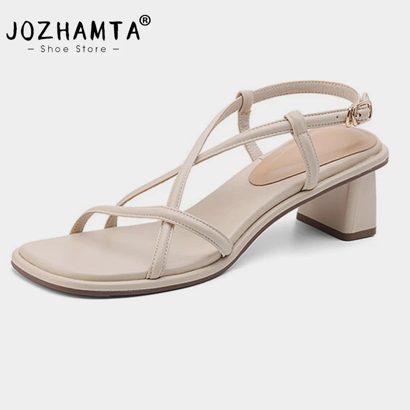 JOZHAMTA  Retro Women Sandals Thick High Heels Elegant Party Wedding Shoes Woman Female Ankle Strap Summer Comfort Shoes Pumps