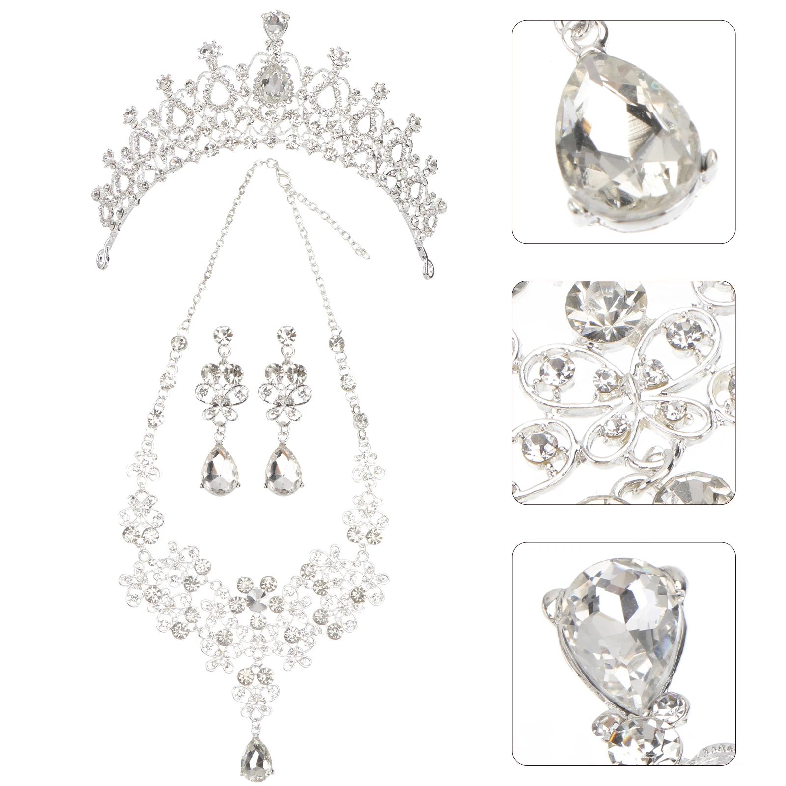 

Crown Necklace Earrings Set Crystal Wedding Headdress Rhinestones Alloy Bridal Accessories Bride Necklace Headdress Ornaments