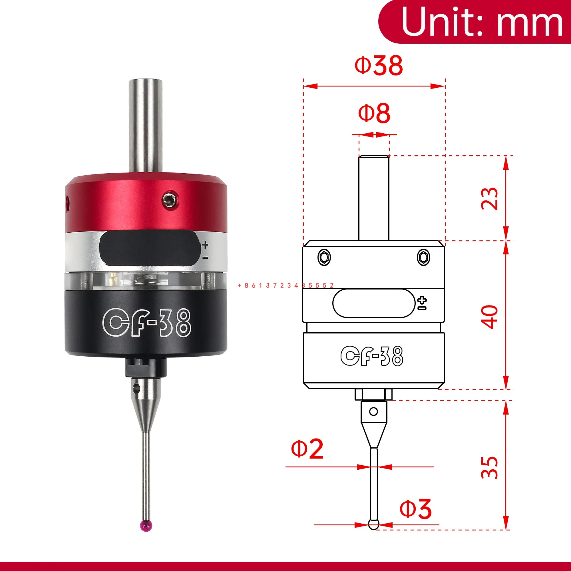 Centro de usinagem 3d, fresadora cnc, sonda de precisão de três coordenadas, haste de centralização, ferramenta, setter CF-38