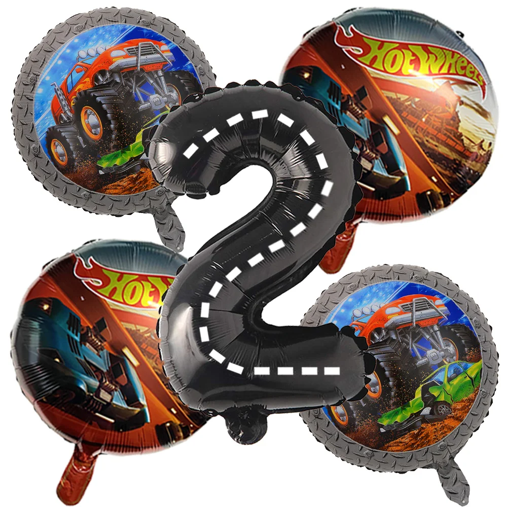 

5 PCS Racing Birthday Decorativen Monster Trcuk Foil Balloons 32inch Number 3 4 5 6 7 8 2nd Boy Race Car Themed Party Supplies