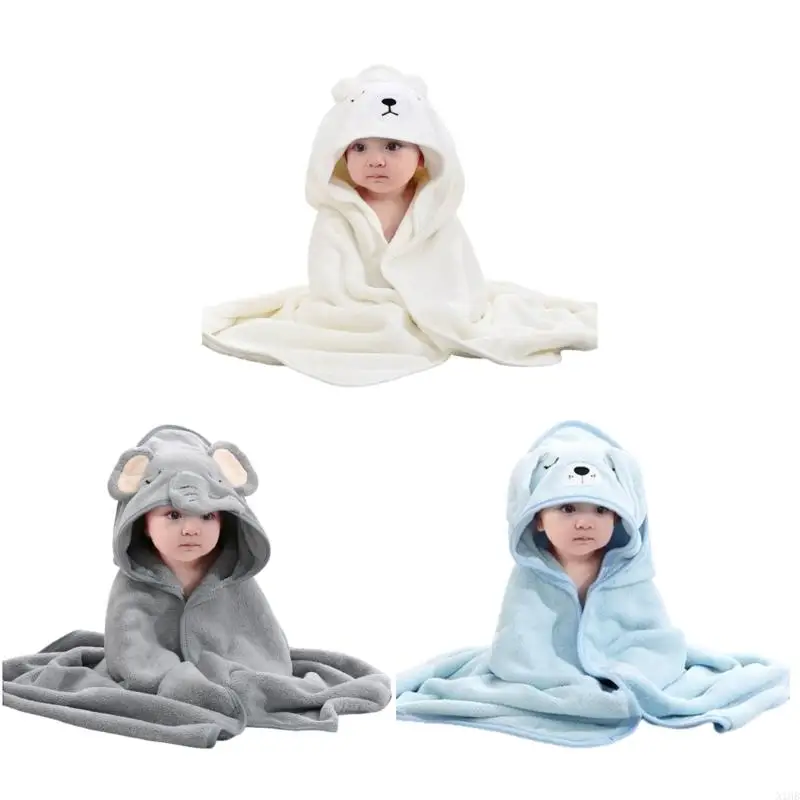 

N1HB Baby Hooded Bath Towel Bathrobe Shower Blanket Quick Drying Soft Cape for Infant