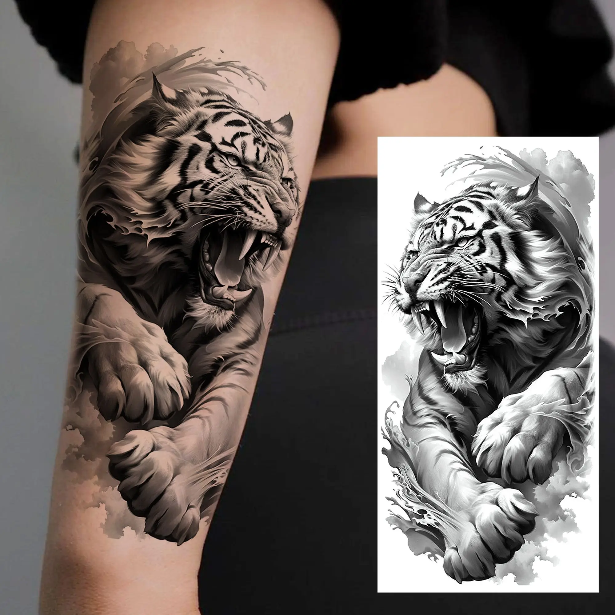 1 Sheet Trendy Cool Tiger Wolf Eagle Temporary Tattoos For Men Women Waterproof Realistic Animals Fake Tattoo Sticker Last Long view 5