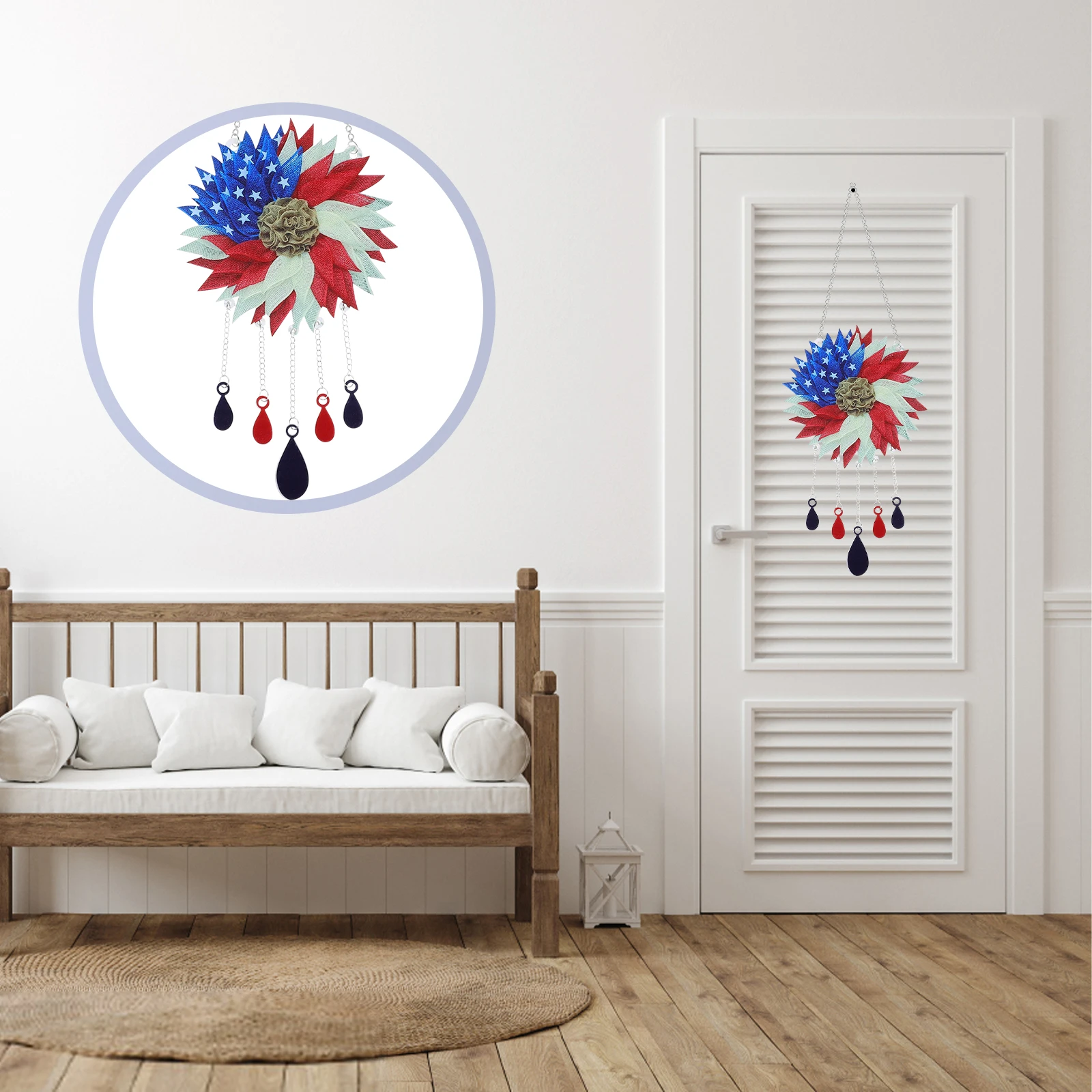 

Wind Bell Hanging on The Door Decorations Patriotic American Flag Front Hanger Outdoor Chimes Backyard