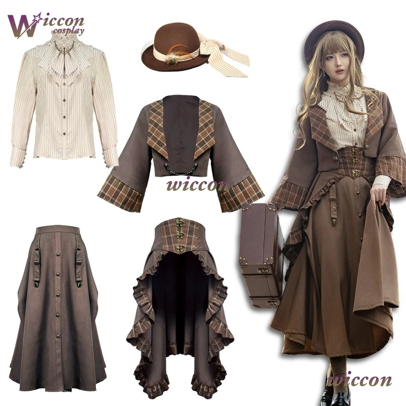 قبعة المحكمة الملابس Fors جدار أنيمي سيد الألواح تأثيري Steampunk نمط فستان بني هالوين الكرة ثوب النساء القمصان معطف HQ