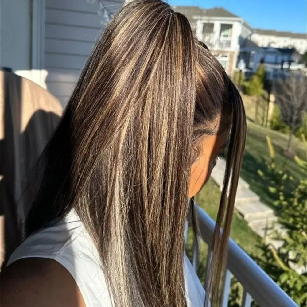 

Синтетические парики из бразильских прямых волос 13x4 HD Lace, предварительно прорезанные, с эффектом baby hair, натуральный цвет, омбре, блонд, черные, длинные парики