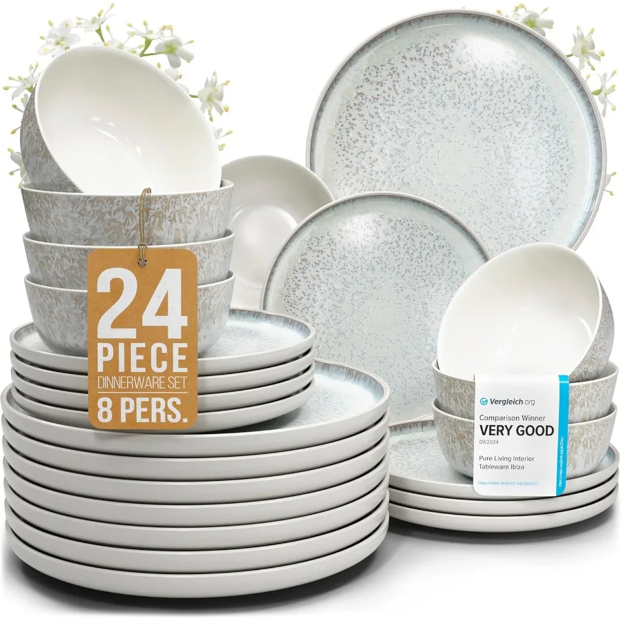 

Набор столовой посуды из керамогранита на 8 человек, состоящий из 24 предметов, предназначенный для столовой в средиземноморском стиле, прочный и устойчивый к посуду.