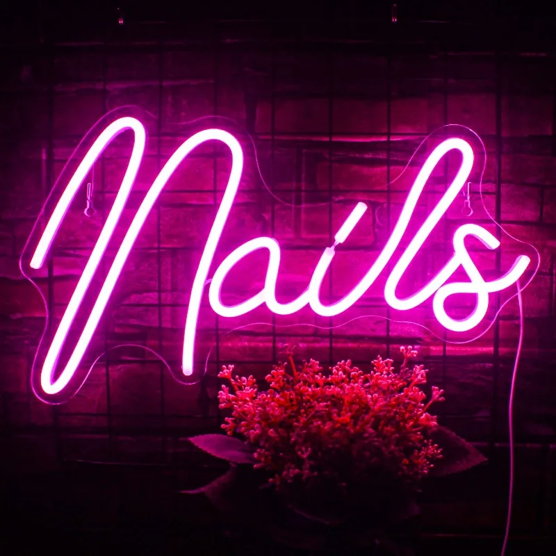 Nails Neon Sign LED Wall Decor, USB, Pink Lights for Beauty Room, Interior, Exterior, Quarto, Loja