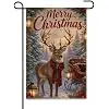 Christmas Reindeer Garden Flag 12x18 Inch Merry Holiday Deer Lighted Antlers Sleigh Gifts Lantern Snowy Forest Rustic Outdoo llz
