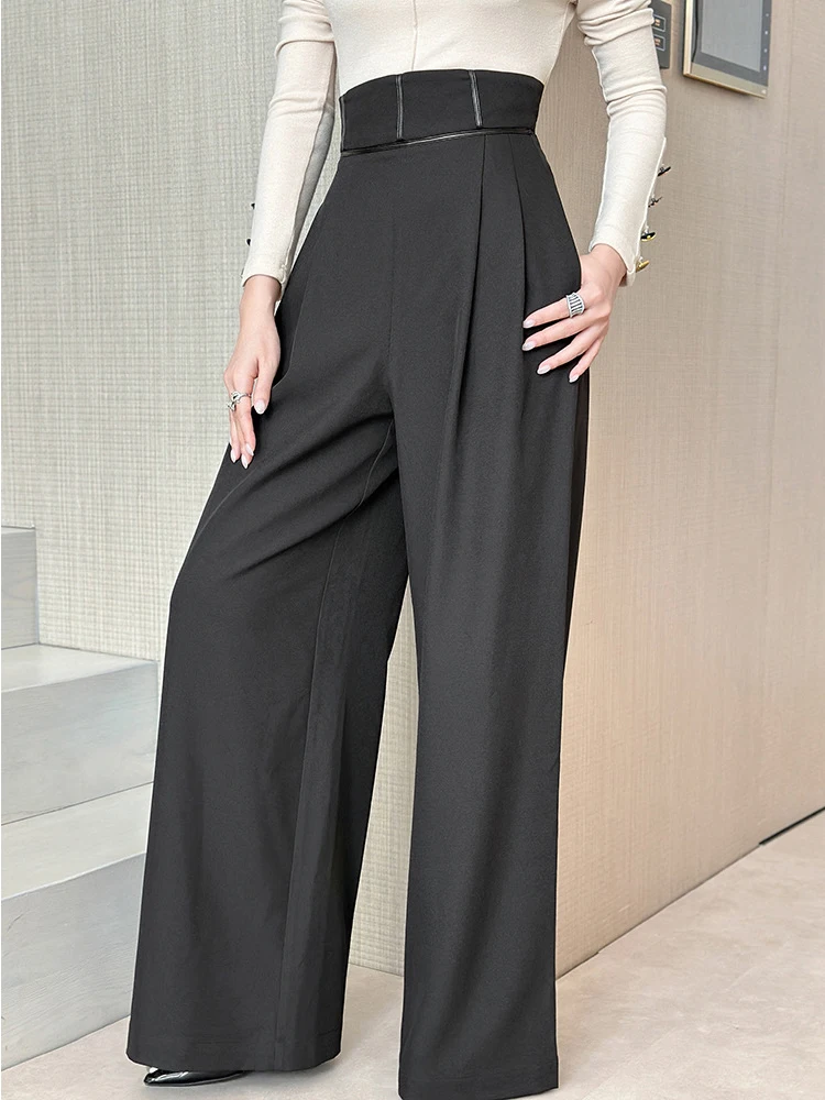 Pantaloni lunghi larghi larghi formali da lavoro neri Pantaloni eleganti da donna Mujer a vita alta con pieghe Pantaloni Abiti casual da donna di moda