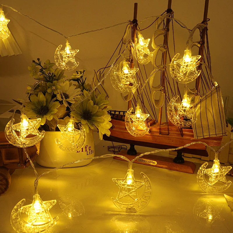 LED Moon Castle String Lights Middle East Festival Decorative Colorful Star Moon Battery Box Atmosphere Lights