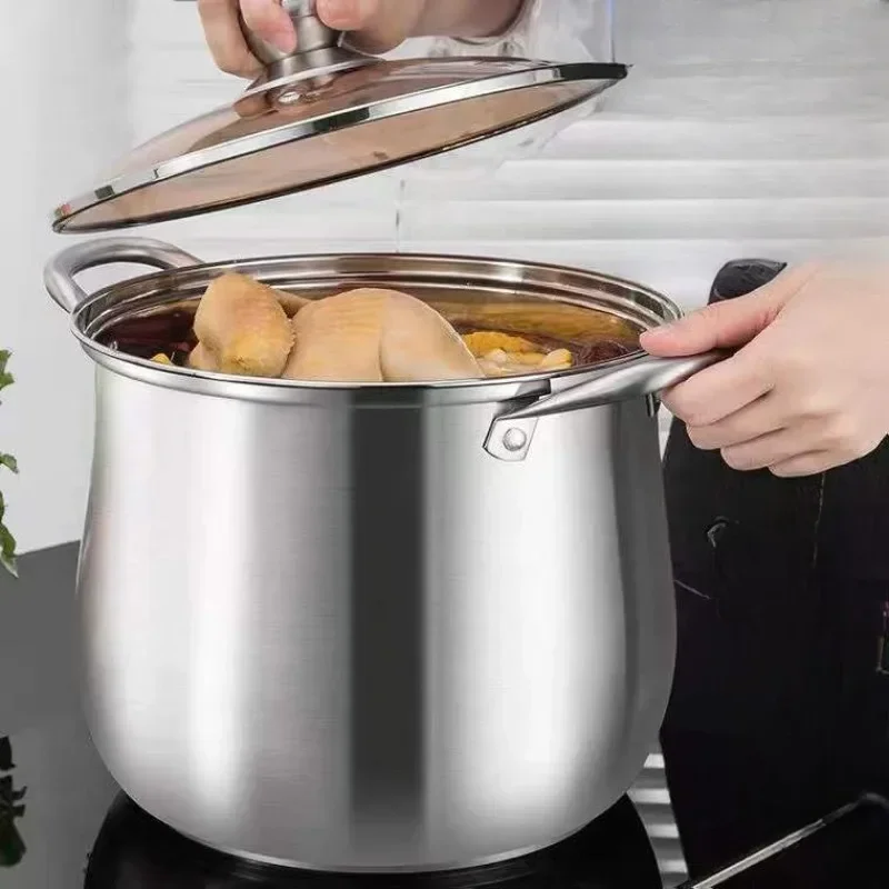 1Pc Stainless Steel Soup Pot Large Capacity Household Noodle Cooking Pot Stew Chicken Soup Induction Cooker Gas Stove