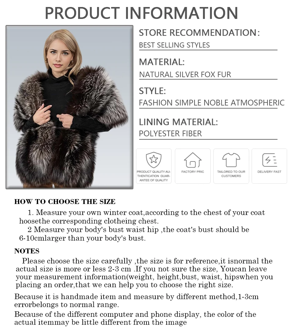 짧고 따뜻한 천연 실버 폭스 퍼 숄, 여성용 리얼 폭스 퍼 코트, 정품 퍼 케이프, 패션 럭셔리 풀 스킨 봄버 재킷