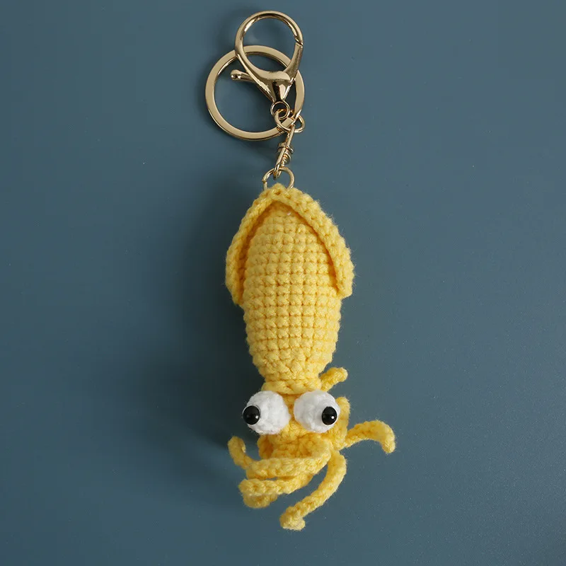 Funny Squid Series Crochet Keychain Handmaking Weaved Cute Squid Keyrings For Bag Pendant Creative Knitted Shrimp Keyrings New