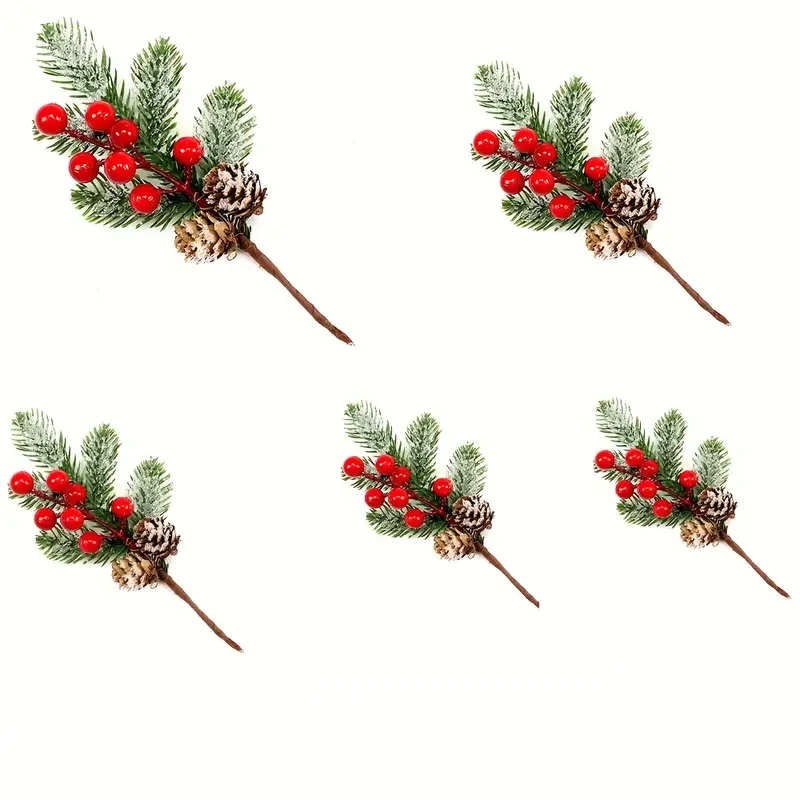 Ein Set aus 5 realistischen künstlichen Winterbeeren und Tannenzweigen für saisonale Weihnachtsdekoration. – Detail 5