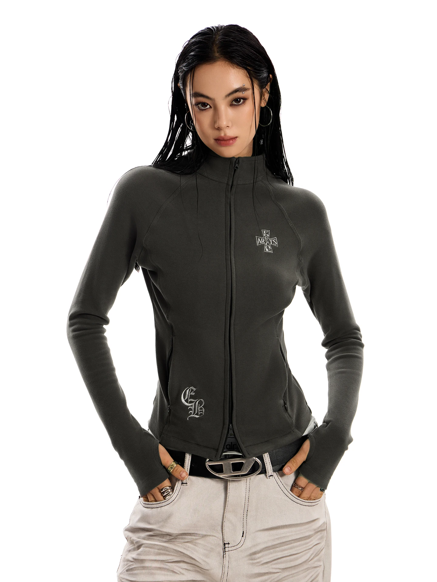 

Готическая приталенная куртка для женщин из бархатной ткани с воротником-стойкой и молнией, повседневный шик, от китайского производителя