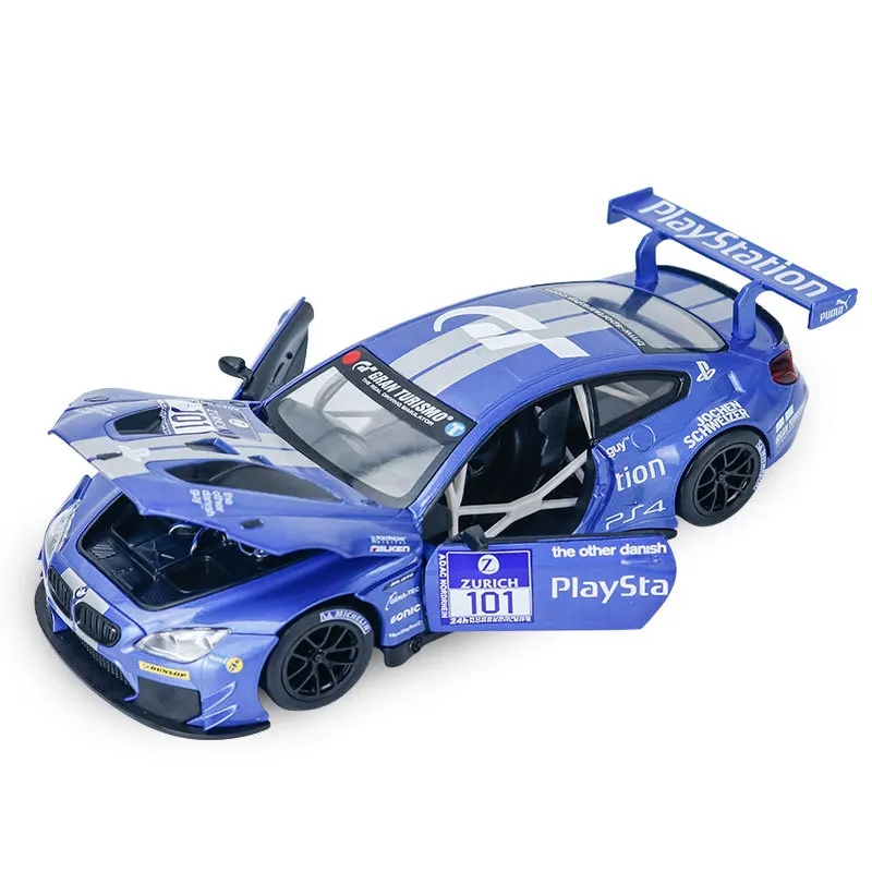 1:24 BMW M6 GT3 racing alloy model children\'s toy car die-casting and toy car sound and light pull back boy gift collection F122