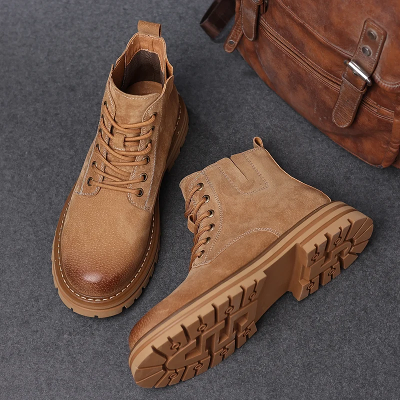 cow suede Leather Men boots Casual High Top Winter ankle Boot Men Footwear Fur Plush warm Motorcycle Boots Zapatos Hombre