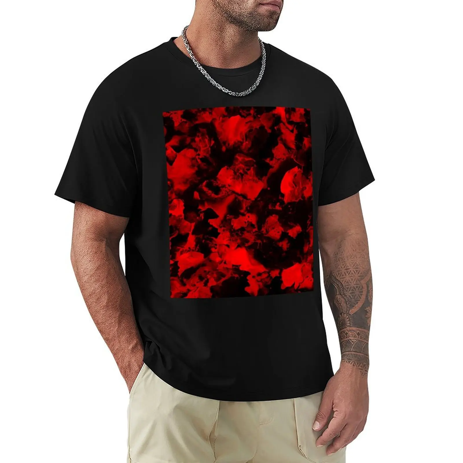 

Red Black - Red and black ink, abstract art. T-Shirt Sports Casual Short Sleeve Cotton Tee