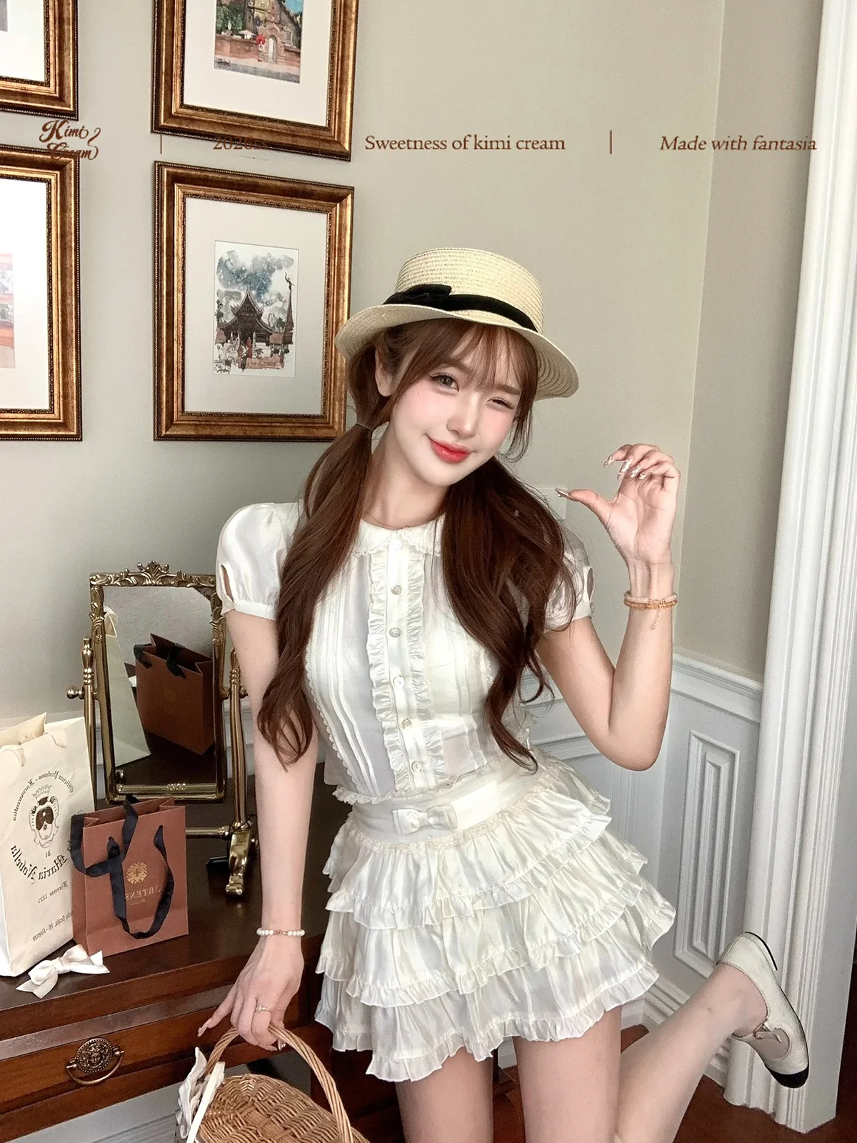 

Юбка-кейк Kimicoy Sweet Knot из смесового шелка, полиэстера, вискозы и Lenzing Eco-Viscose, белая, весна 2026