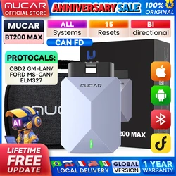 MUCAR BT200 MAX CAN FD OBD2 Scanner 15 Resets AI Car Diagnostic Tools All System Auto Scan Bi-Directional Control Free Update