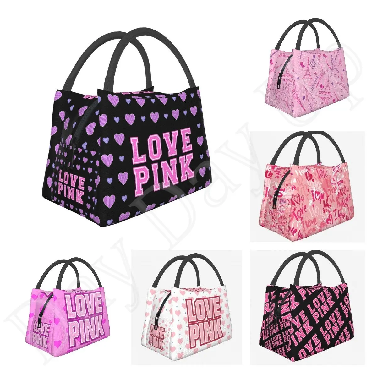 Eu amo-lancheira isolada para mulheres, rosa, bolsa de comida para o trabalho, sacola com lancheira, Kawaii Girl Shcool, piquenique, bonito