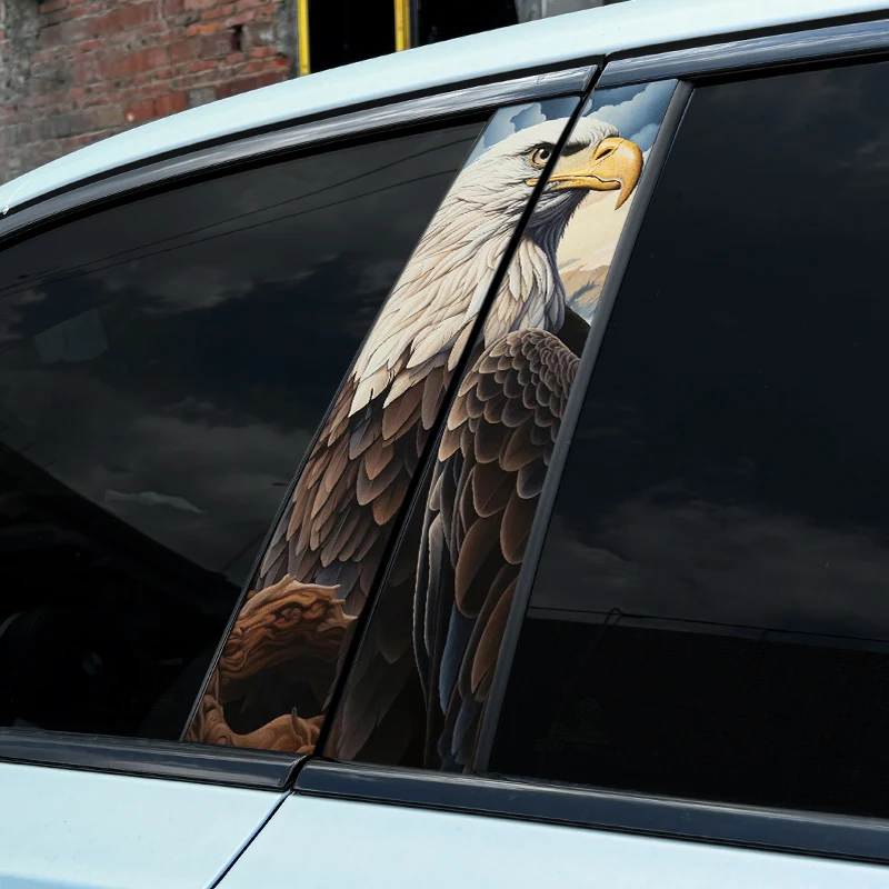 1pc/2pcs Flowers and Bald Eagle Car B-pillar Stickers Waterproof Sunscreen Auto Vinyl Decals Cartoon Automobile Decoration