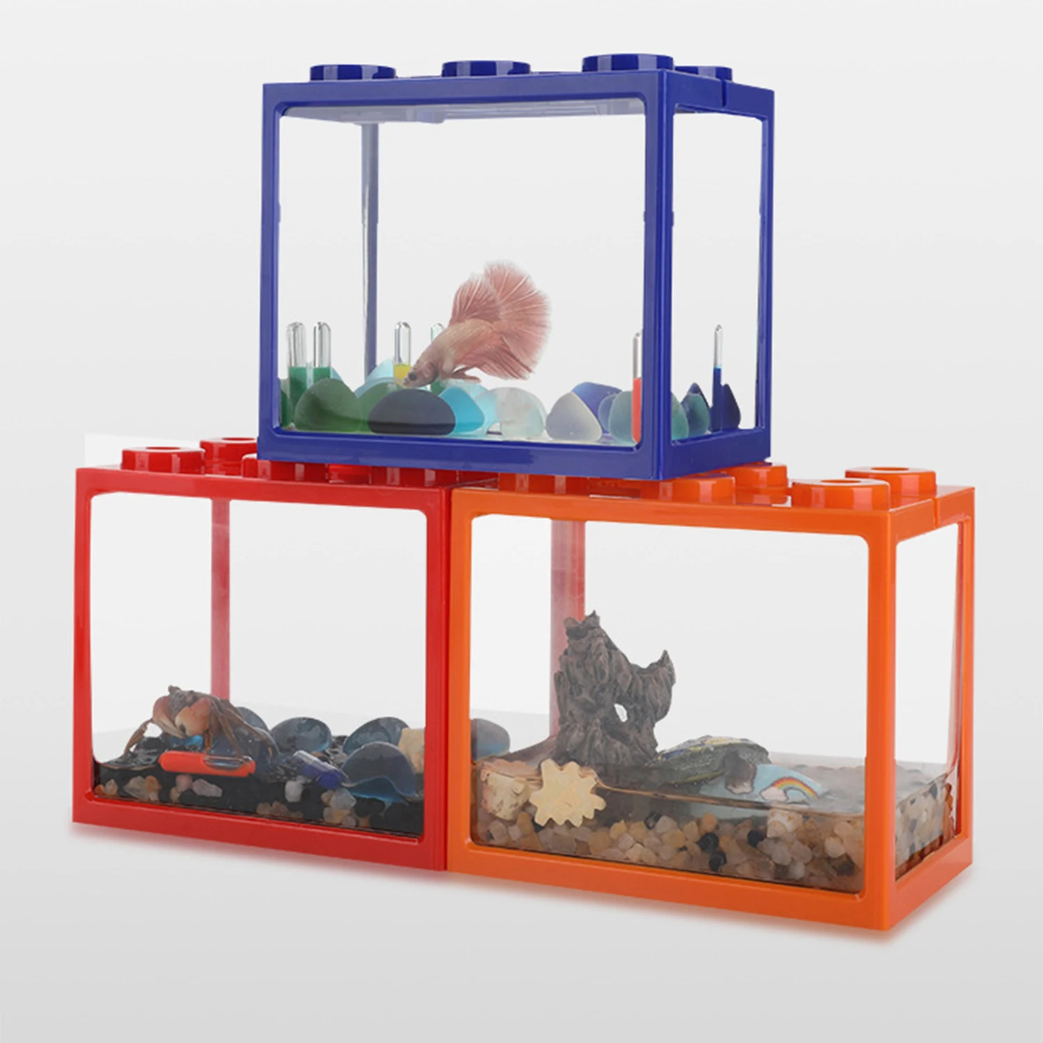 Plastic Betta Fish Tank  Aquarium Fish Tank Micro-Landscape Building Block Mini Aquarium Turtle Pet Fighting Fish Breeding Box