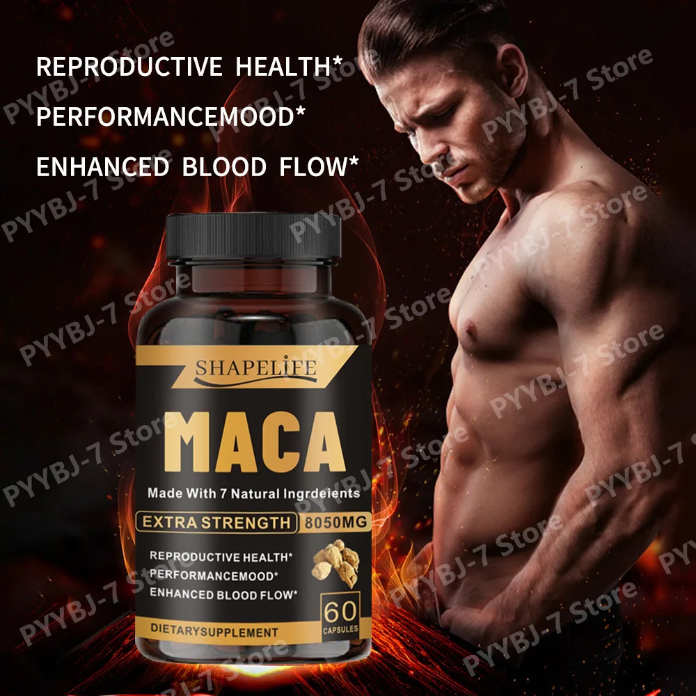 Maca Extra Capsules 8050mg Energy Booster for Men with Ashwagandha Ginseng Root for Performance Mood and Blood Flow 60 Capsules