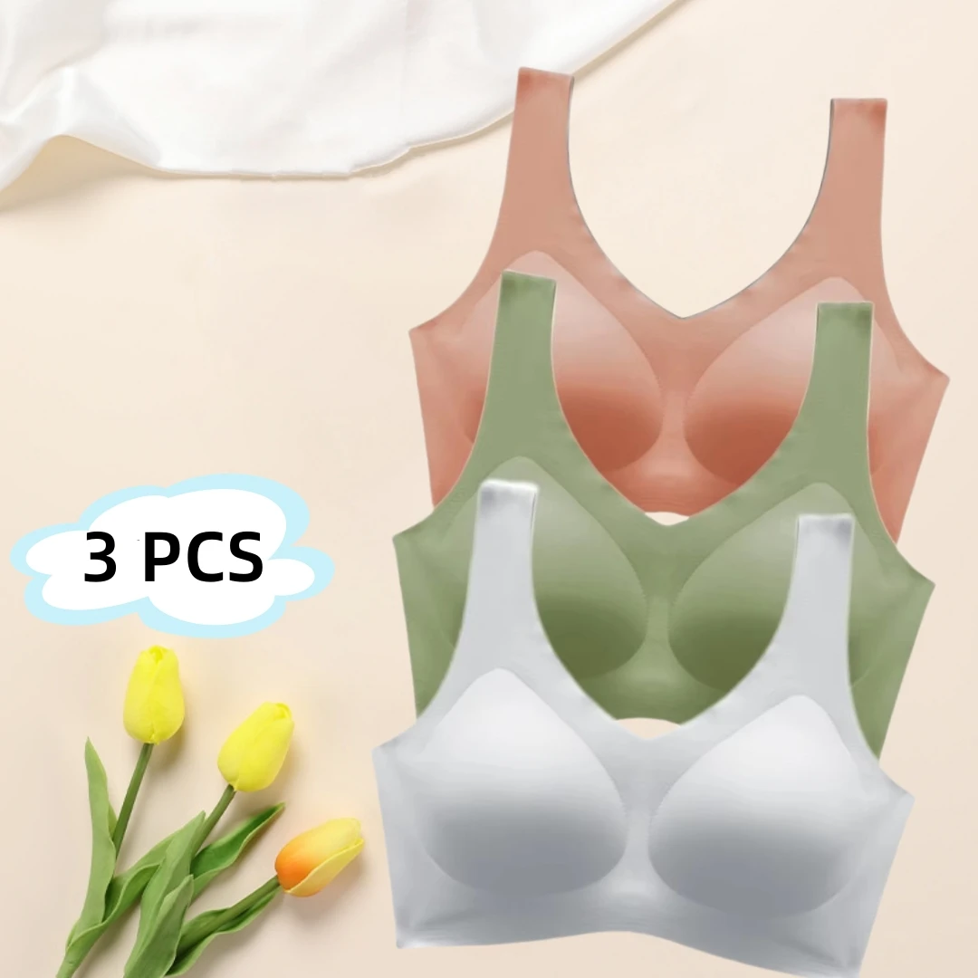 

3 PCS Traceless Underwear Women Bra Thin Large Chest Beauty Vest Multicolor