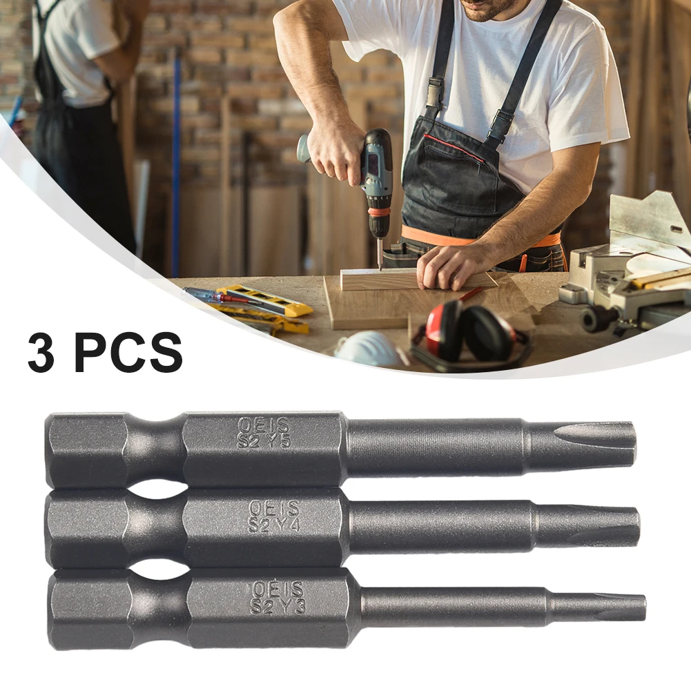 3pcs 50mm Y Shaped Screwdriver Bit Magnetic Tri-wing Screwdriver Bar 1/4Inch Hex Shank Screwdriver Nut Driver Tools Y3 Y4 Y5