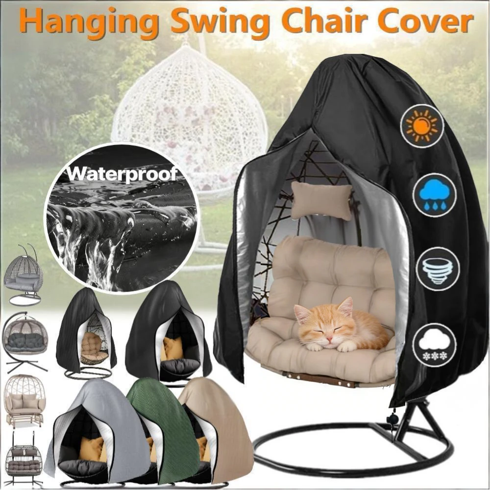 Wodoodporny pokrowiec na wiszące krzesło ogrodowe typu jajko, wytrzymały, wiatroodporny, 210D, na pojedyncze/podwójne krzesło wiszące, osłona na siedzisko, ochrona przed kurzem w ogrodzie.