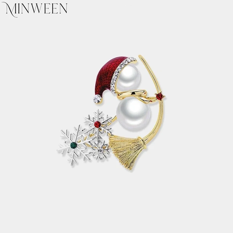 Luxury Pearl Snowman Pin Brooch for Women Party Christmas Gift