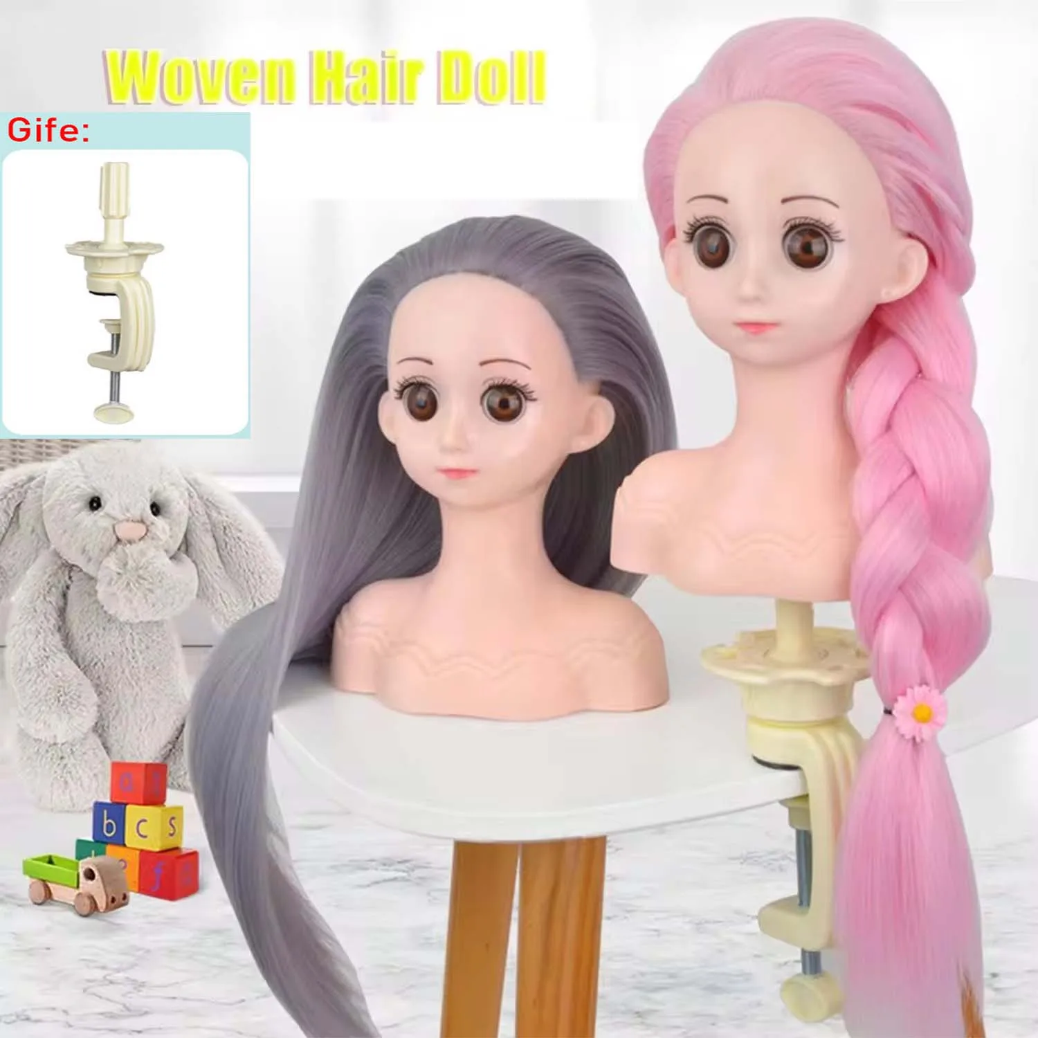 

Голова манекена с искусственными волосами, голова для укладки и плетения волос, тренировочная синтетическая, милая голова манекена