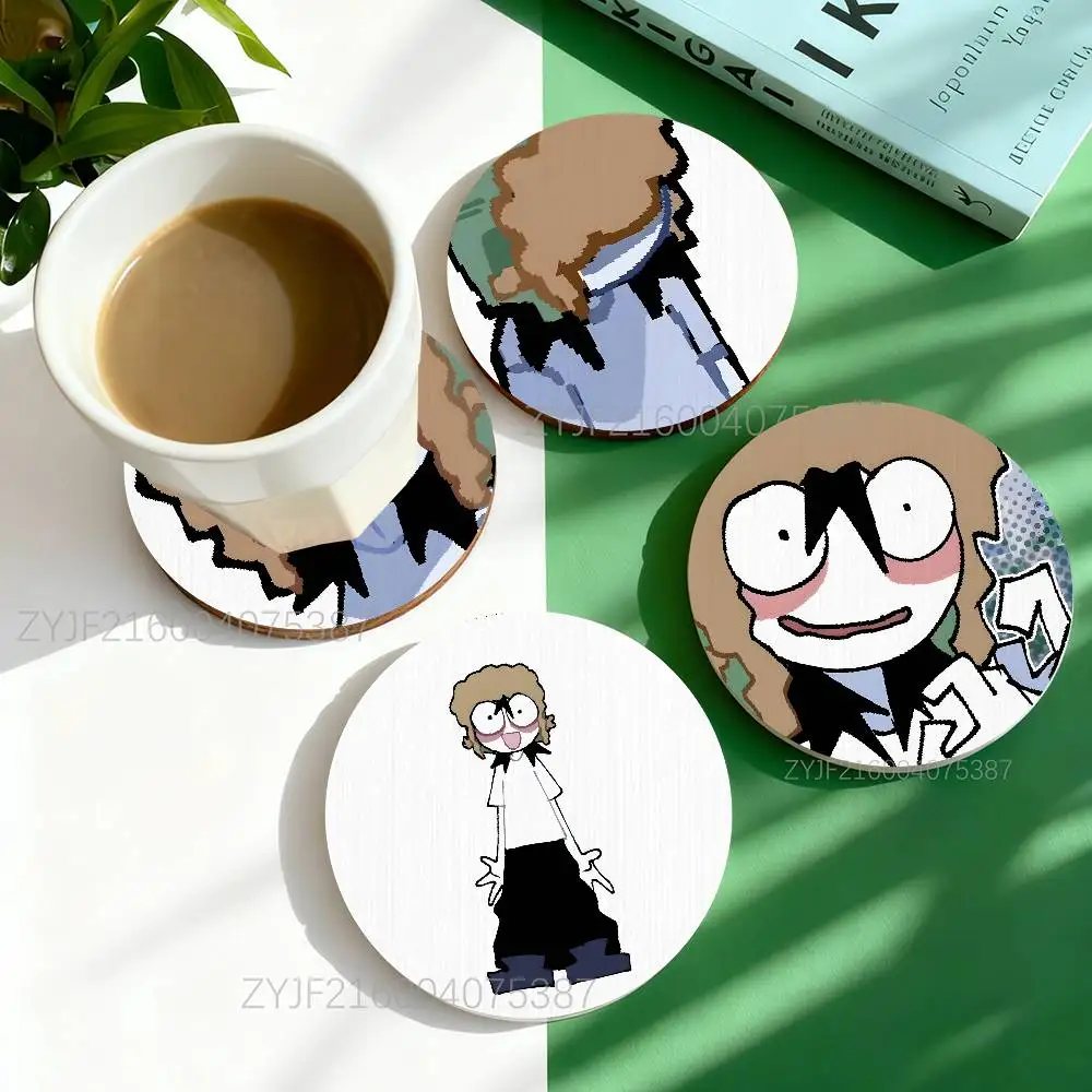 

J-Jeremy Jankles Pattern Art Coasters Round Wooden Heat Resistant Non-Slip Home Decor Gift Multifunctional