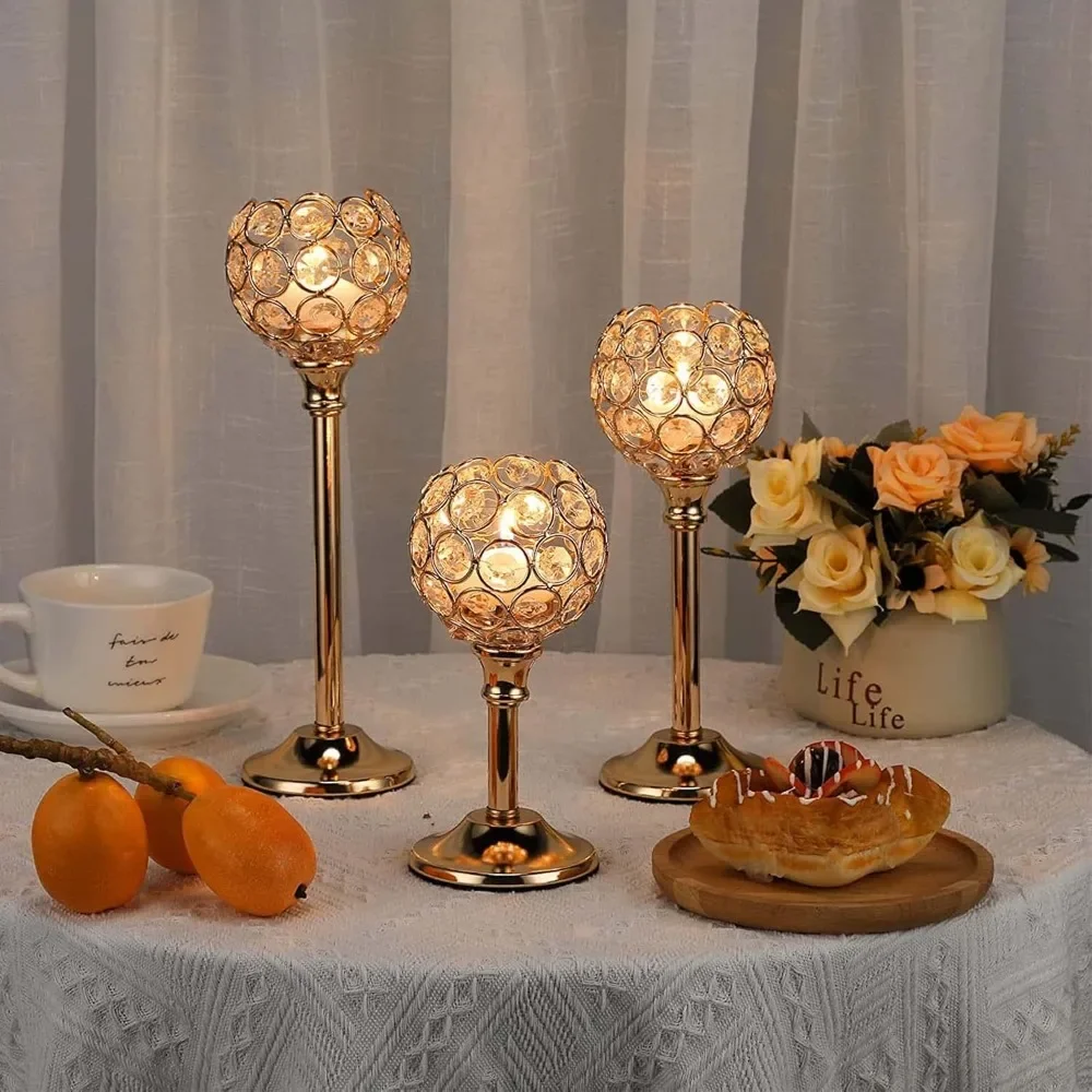 

1Pcs Modern Crystal Tealight Metal Candle Holders Wedding Party Church Decor Dinning Table Centerpieces Candlestick Decoration