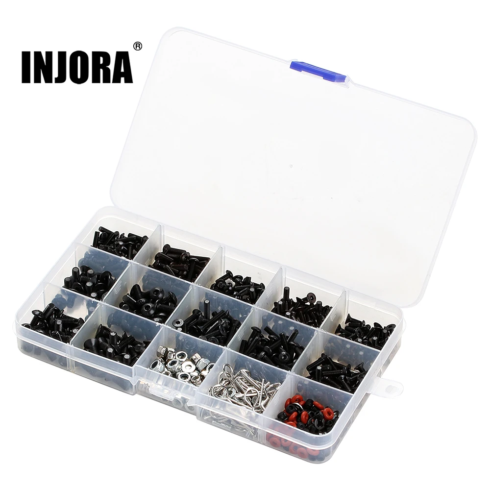 INJORA M3 M4 Metal Screws Nuts Box for 1/10 RC Crawler Car Axial SCX10 90046 Redcat Mst RC Car Model