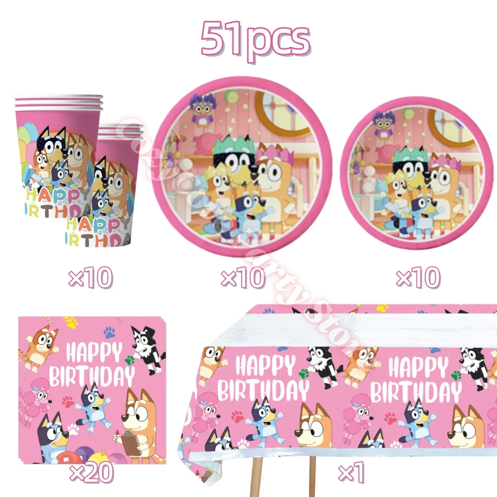 Roze Bluey Verjaardagsparty Decoratie Set Bingo Puppy Beker Bord Servetten Ballonnen voor Kindergeschenken Fotohokje Babyshower